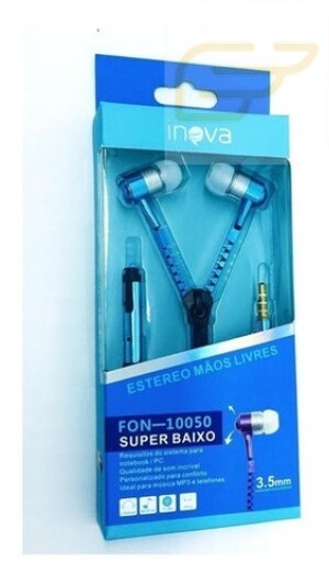 FONE DE OUVIDO COM MICROFONE MODELO ZIPER INOVA FON-10050