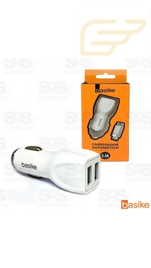CARREGADOR VEICULAR 2 PORTAS USB COM CABO V8 BASIKE CAR-G5111