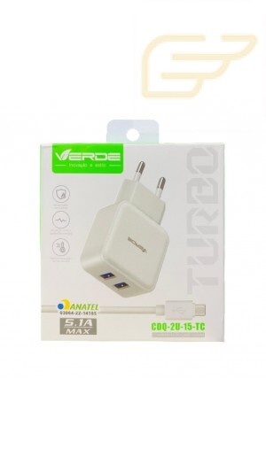 CARREGADOR 2USB TIPO C 5.1A VERDE CDQ-2U-15-TC