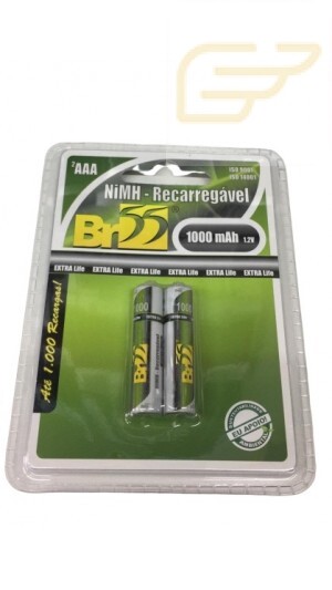 CARTELA COM 2 PILHAS RECARREGAVEIS PALITOS AAA 1000mAh