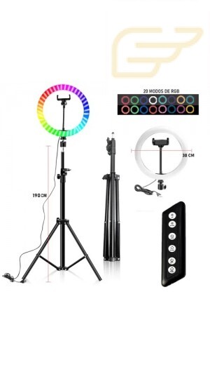 RING LIGHT RGB 3D-30 COM TRIPE 1,90M XTRAD BJ-300RGB-1