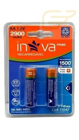 KIT 2 PILHAS RECARREGAVEIS AA 2900MAH 1.2V INOVA CELL-11047