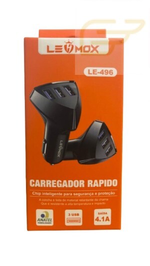 CARREGADOR VEICULAR 3USB RAPIDO 4.1A LEHMOX LE-496