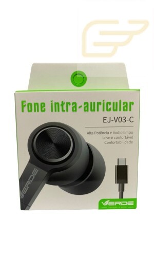 FONE DE OUVIDO COM MICROFONE TIPO C VERDE EJ-V03-C