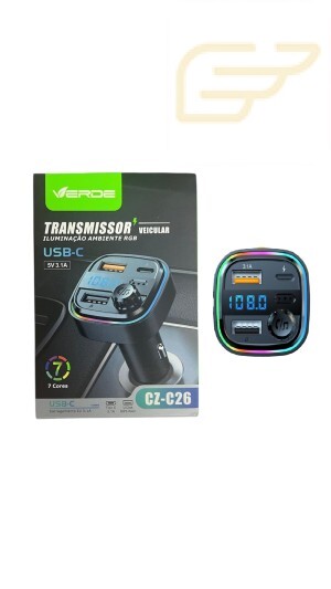 TRANSMISSOR VEICULAR BLUETOOTH RGB VERDE CZ-C26