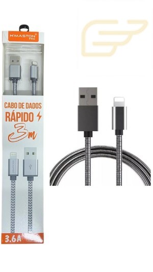 CABO DE DADOS RAPIDO USB LIGHTNING 3 METROS 3.6A HMASTON PRO HS31I